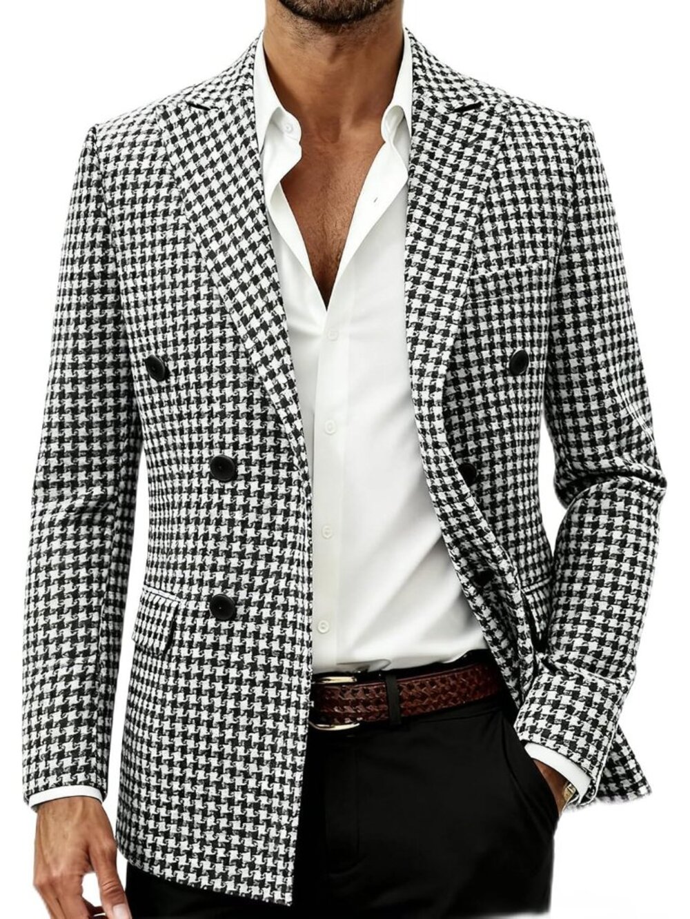 Men's Suit Jacket, Houndstooth Slim fit Fashionable Casual Jacket, Lapel Double